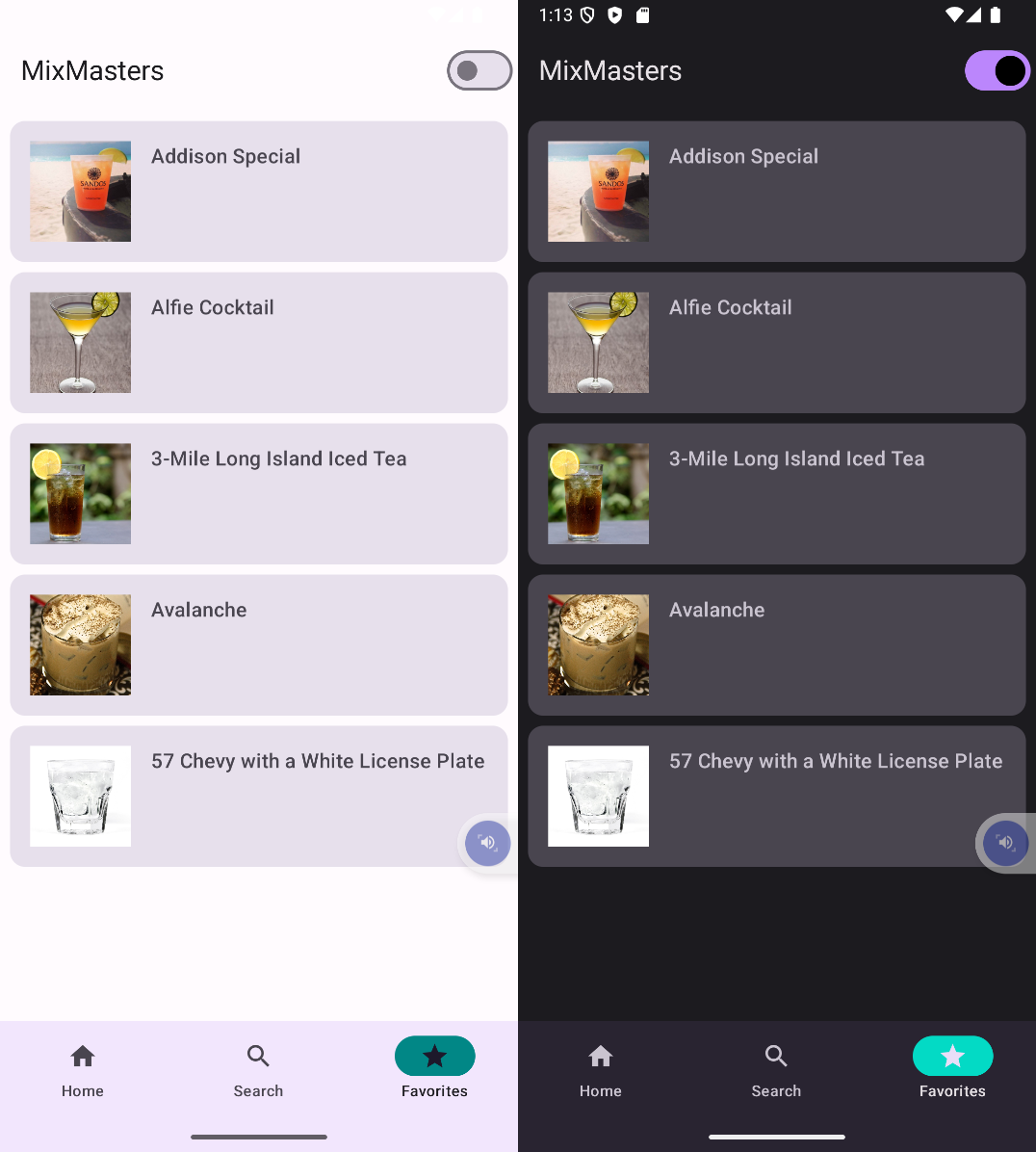 Favorites page light mode